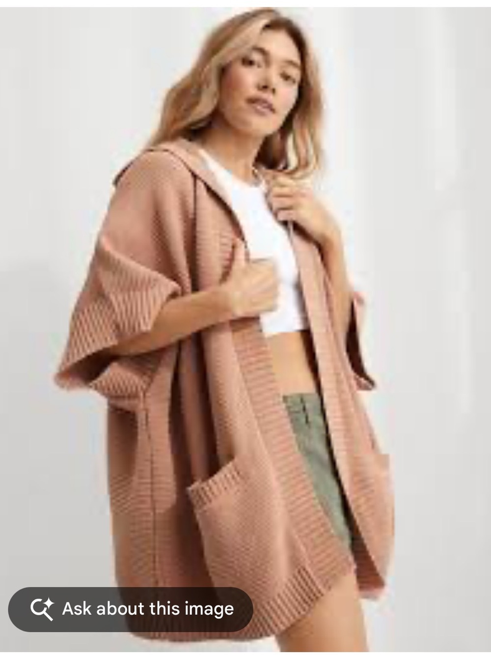 NWT Aerie Poncho Hooded Open-Front Knit Cardigan Sweater - Camel Medium
